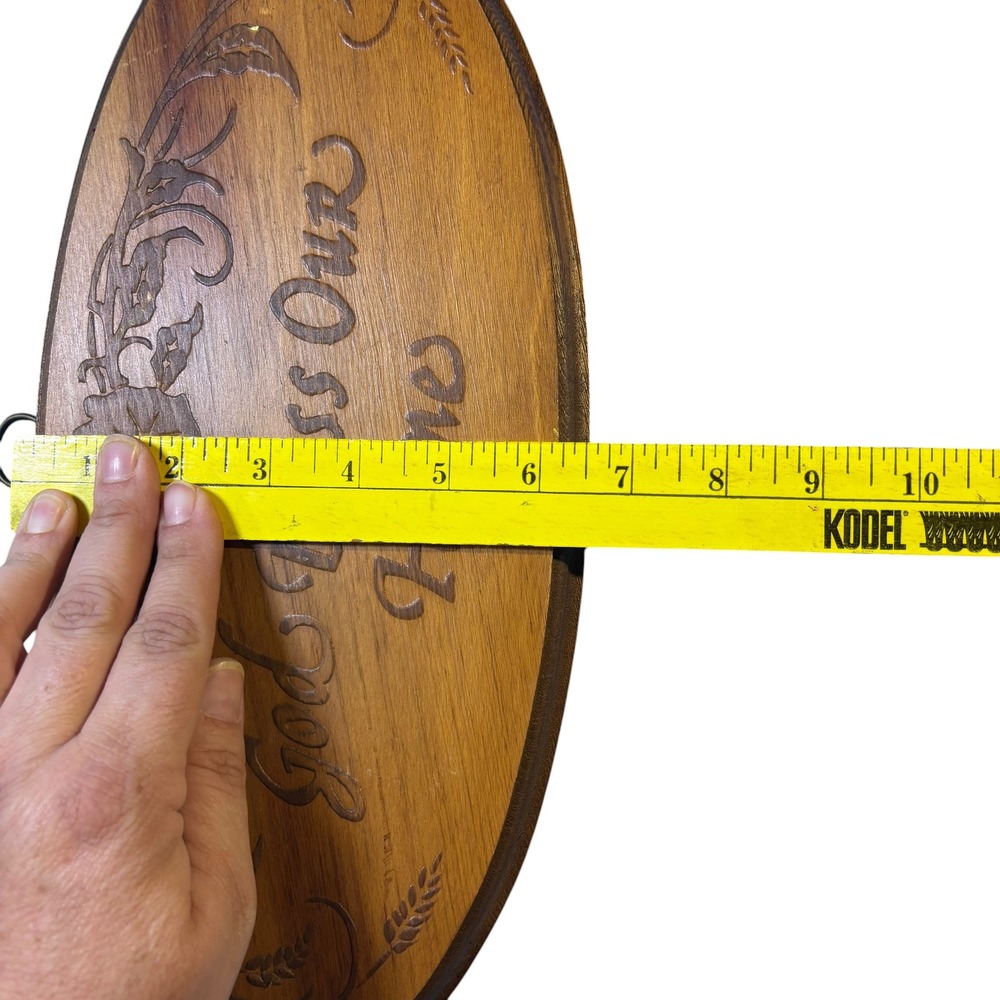 Vintage God Bless Our Home Oval Wood Wall Plaque Engraved Floral Wheat 14 Inch - Picture 7 of 8